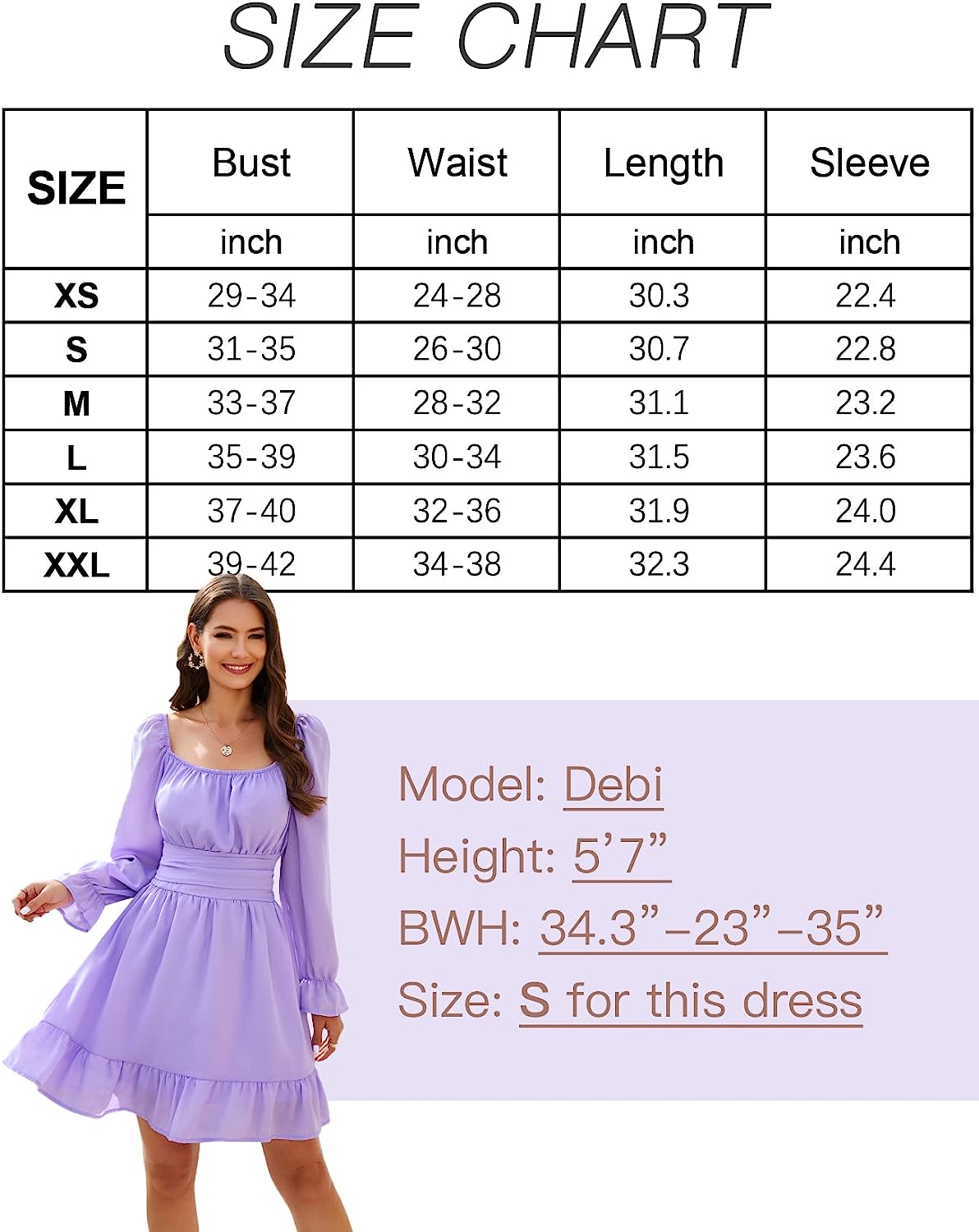 AISWI Women's Tie Back Flowy Dress Long Lantern Sleeve Square Neck Ruffle Elastic Waist Aline Casual Mini Dress - Image 7